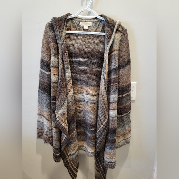 Michael Kors Brown Striped Hooded Cardigan Size Medium - Picture 1 of 5